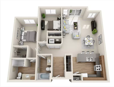 Floor plan for 2 beds, 2 baths, 1205 sqft